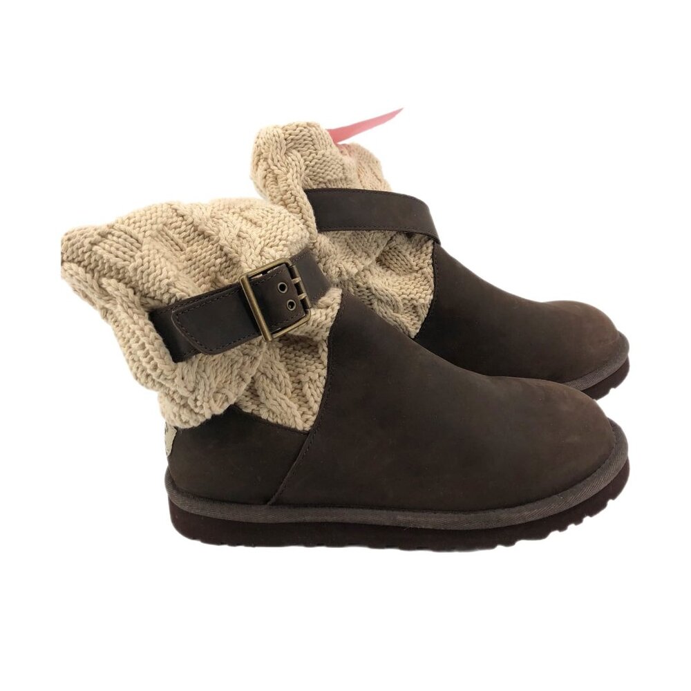 UGG Brown & Beige Leather Ankle Boots | Classic Round Toe Design